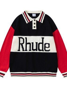Rhude Jacquard Color-Block Polo Sweater